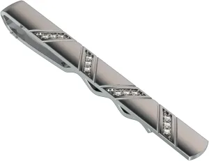 10k White Gold Diamond Studded Tie Pin Clip Solid Gold With 0.12 Carat Diamonds (tccw)