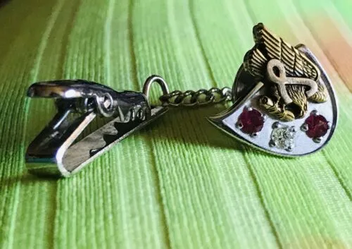 14k Gold Two Tone Ruby   Diamond Eagle w Ribbon Tie Tack Pin Clip
