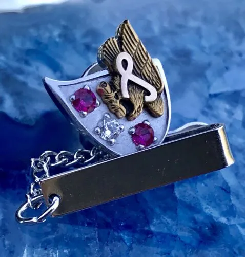14k Gold Two Tone Ruby   Diamond Eagle w Ribbon Tie Tack Pin Clip