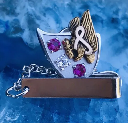 14k Gold Two Tone Ruby   Diamond Eagle w Ribbon Tie Tack Pin Clip