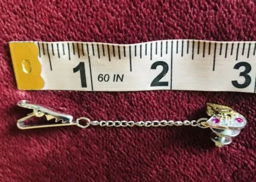 14k Gold Two Tone Ruby   Diamond Eagle w Ribbon Tie Tack Pin Clip