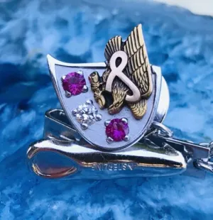 14k Gold Two Tone Ruby   Diamond Eagle w Ribbon Tie Tack Pin Clip