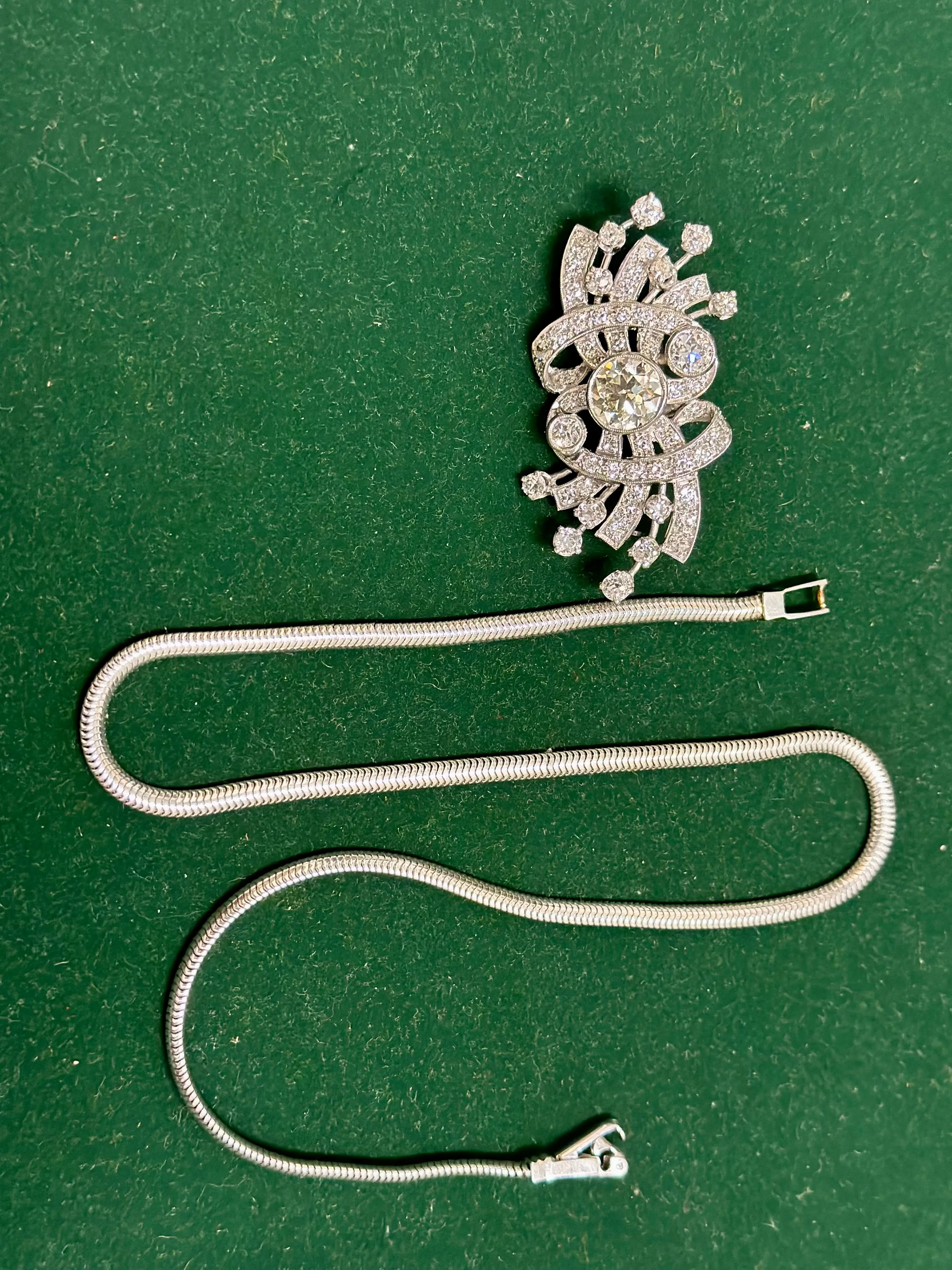1920s STUNNING WHITE GOLD PIN/PENDANT W/ 53 DIAMONDS HAND ENGRAVED - $100k APR wCoA
