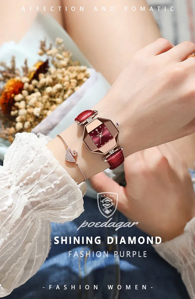2022 Luxury Quartz Watch Girl's Elegant Fashion Red Dial Waterproof Ladies Leather Watches Women High Quality Zegarek Damski Hot