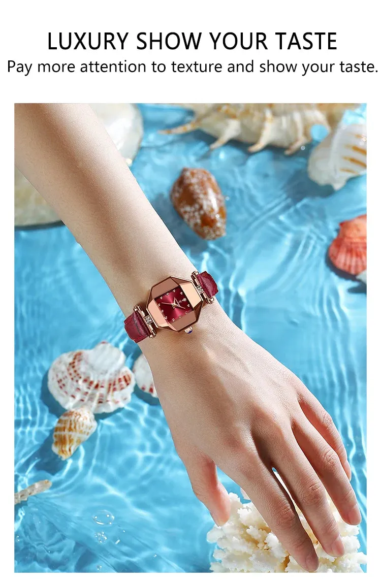 2022 Luxury Quartz Watch Girl's Elegant Fashion Red Dial Waterproof Ladies Leather Watches Women High Quality Zegarek Damski Hot