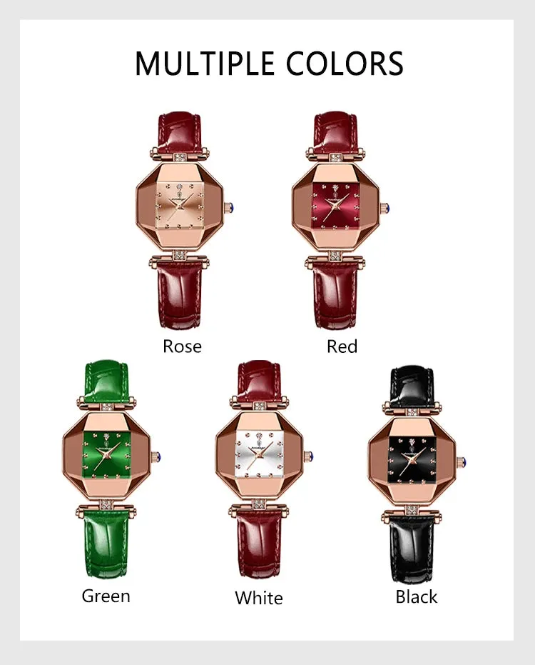 2022 Luxury Quartz Watch Girl's Elegant Fashion Red Dial Waterproof Ladies Leather Watches Women High Quality Zegarek Damski Hot