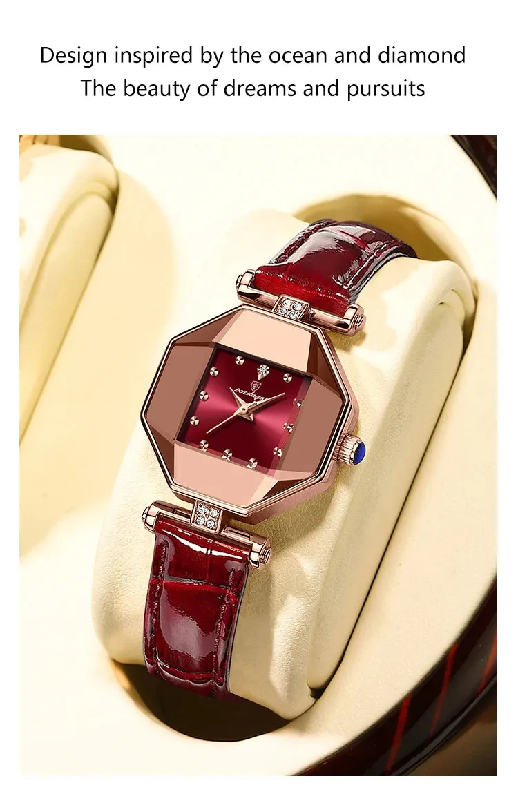 2022 Luxury Quartz Watch Girl's Elegant Fashion Red Dial Waterproof Ladies Leather Watches Women High Quality Zegarek Damski Hot