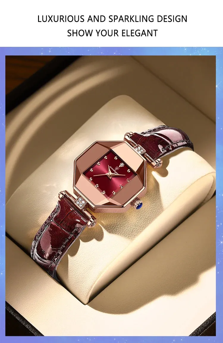2022 Luxury Quartz Watch Girl's Elegant Fashion Red Dial Waterproof Ladies Leather Watches Women High Quality Zegarek Damski Hot