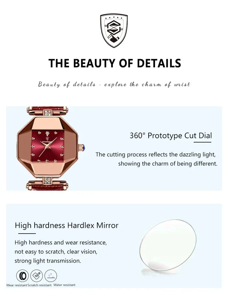 2022 Luxury Quartz Watch Girl's Elegant Fashion Red Dial Waterproof Ladies Leather Watches Women High Quality Zegarek Damski Hot