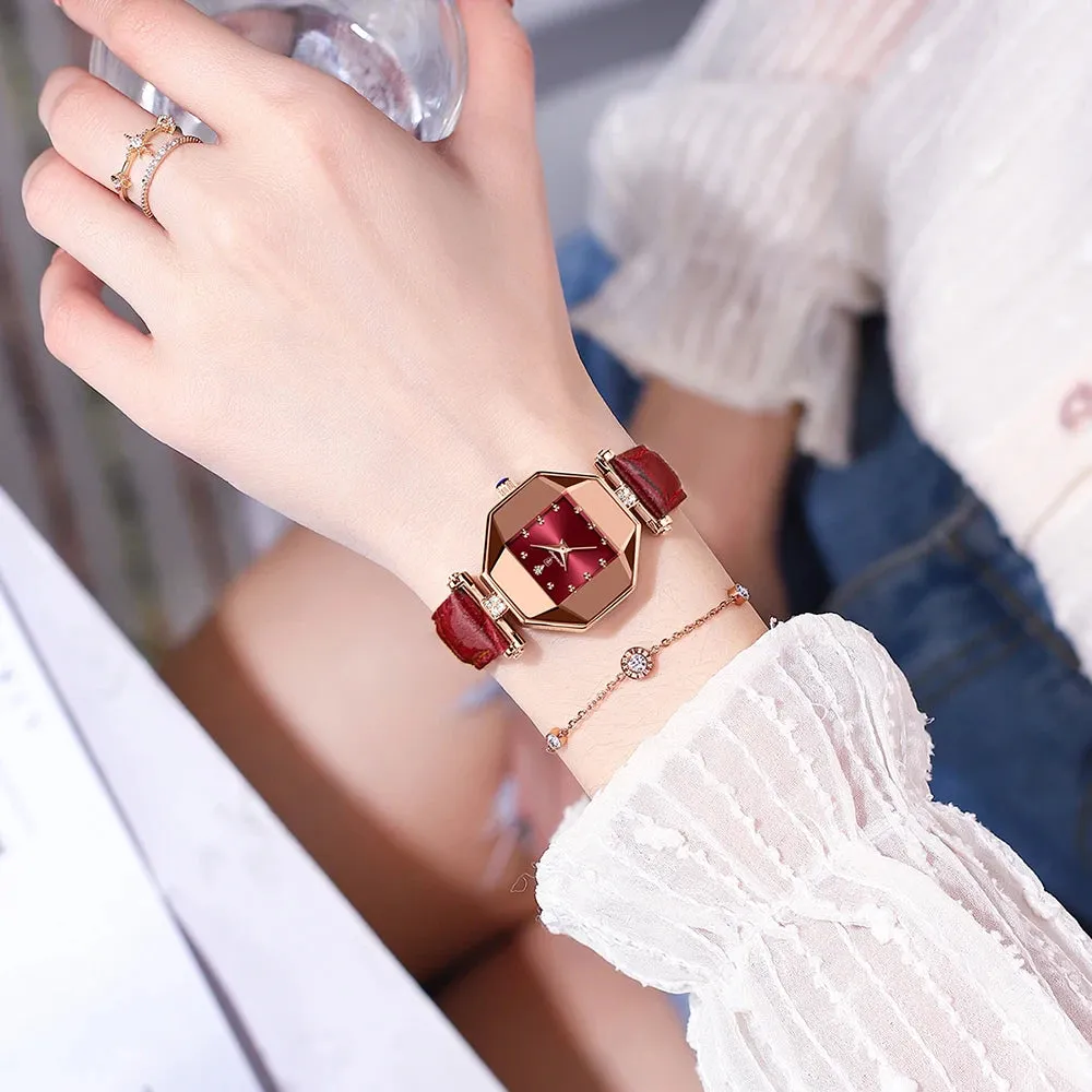 2022 Luxury Quartz Watch Girl's Elegant Fashion Red Dial Waterproof Ladies Leather Watches Women High Quality Zegarek Damski Hot