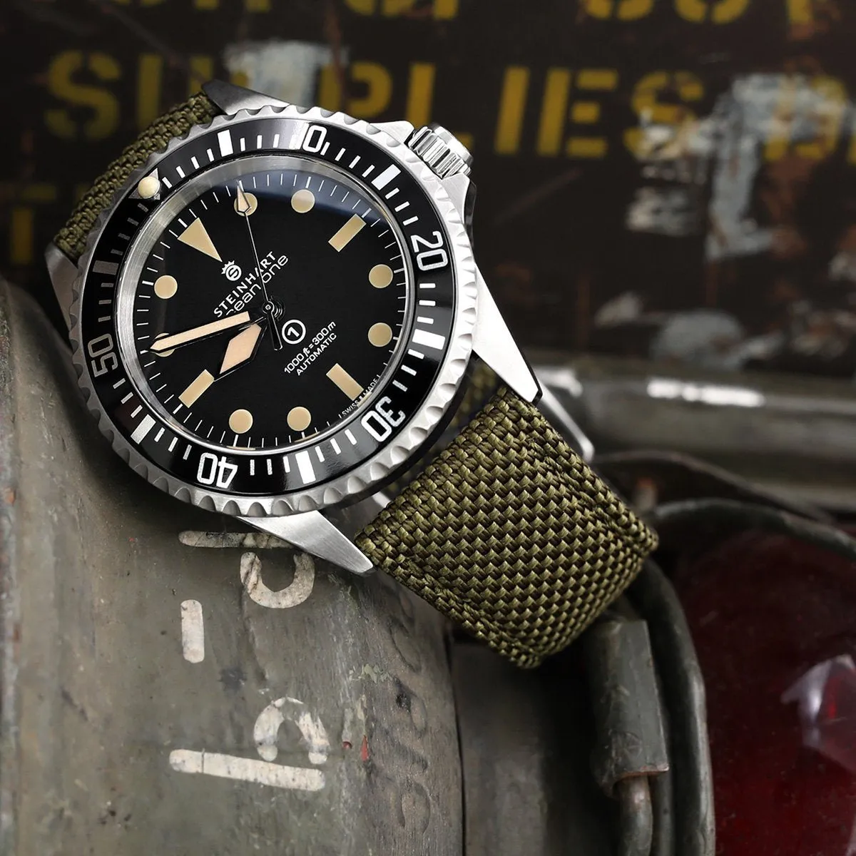 20mm, 21mm or 22mm Strong Texture Woven Nylon Military Green Watch Strap, Polished