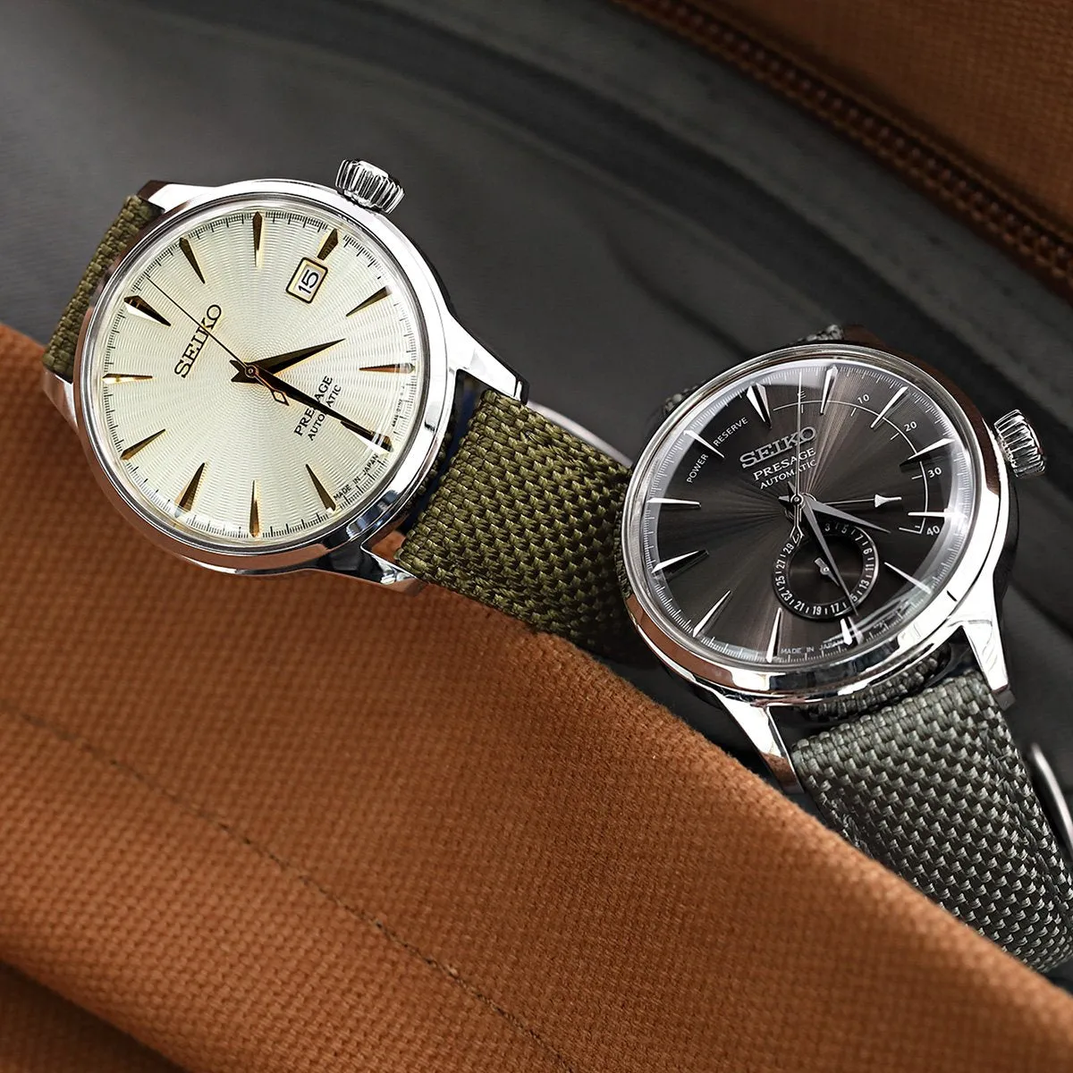 20mm, 21mm or 22mm Strong Texture Woven Nylon Military Green Watch Strap, Polished