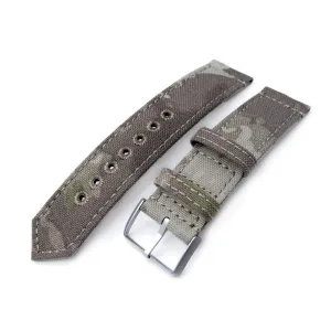 20mm or 22mm MiLTAT WW2 2-piece Light Grey Camouflage Nylon Armband with lockstitch round hole, Brushed