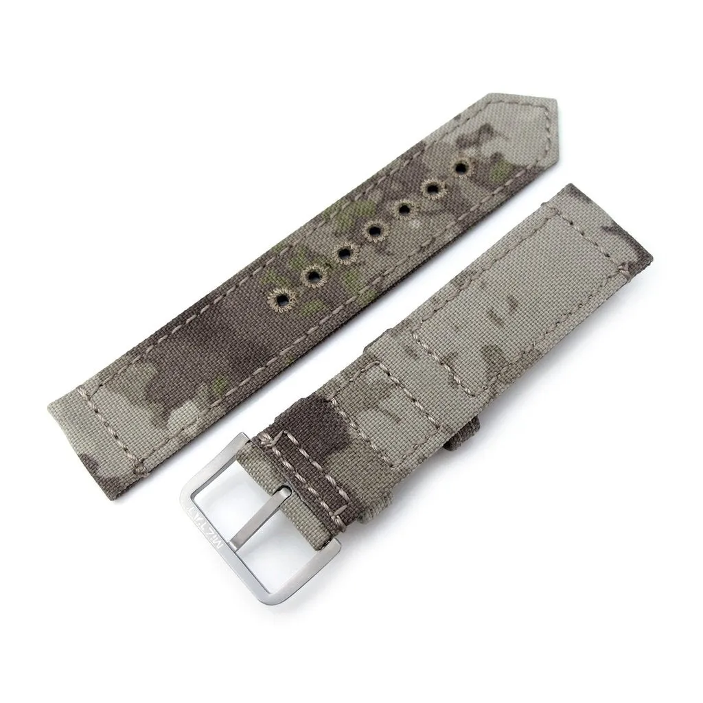 20mm or 22mm MiLTAT WW2 2-piece Light Grey Camouflage Nylon Armband with lockstitch round hole, Brushed
