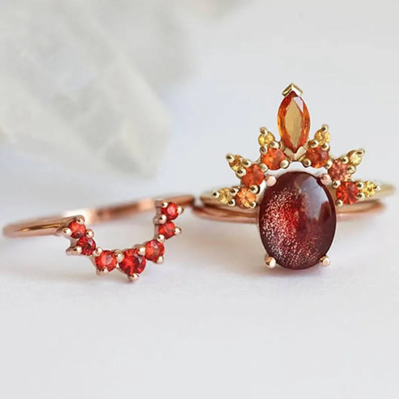 3 Pcs/set Stylish Women Stackable Rings Ruby Crystal Flower Charm Bohemian Ring Sets for Women