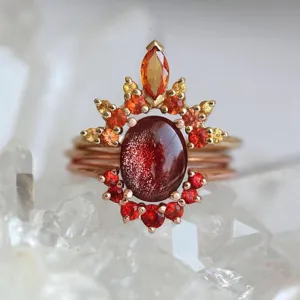 3 Pcs/set Stylish Women Stackable Rings Ruby Crystal Flower Charm Bohemian Ring Sets for Women