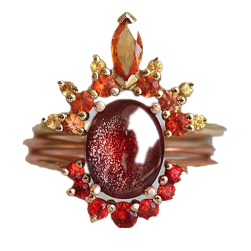 3 Pcs/set Stylish Women Stackable Rings Ruby Crystal Flower Charm Bohemian Ring Sets for Women