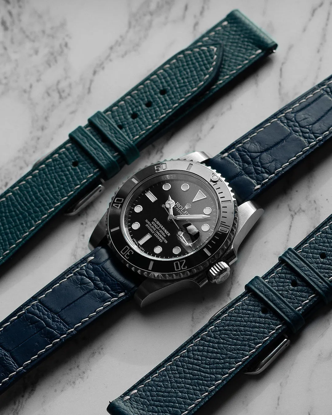 Alligator Leather Strap (Navy Blue, Semi-matte)