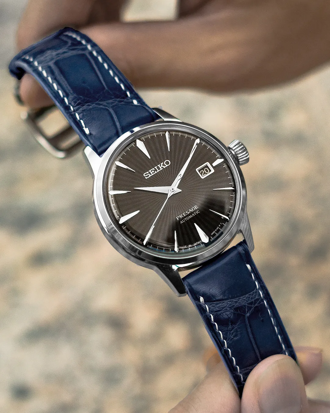 Alligator Leather Strap (Navy Blue, Semi-matte)