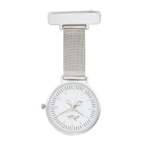 Annie Apple Nurses Fob Watch - Aurora - White/Silver - Mesh - 35mm