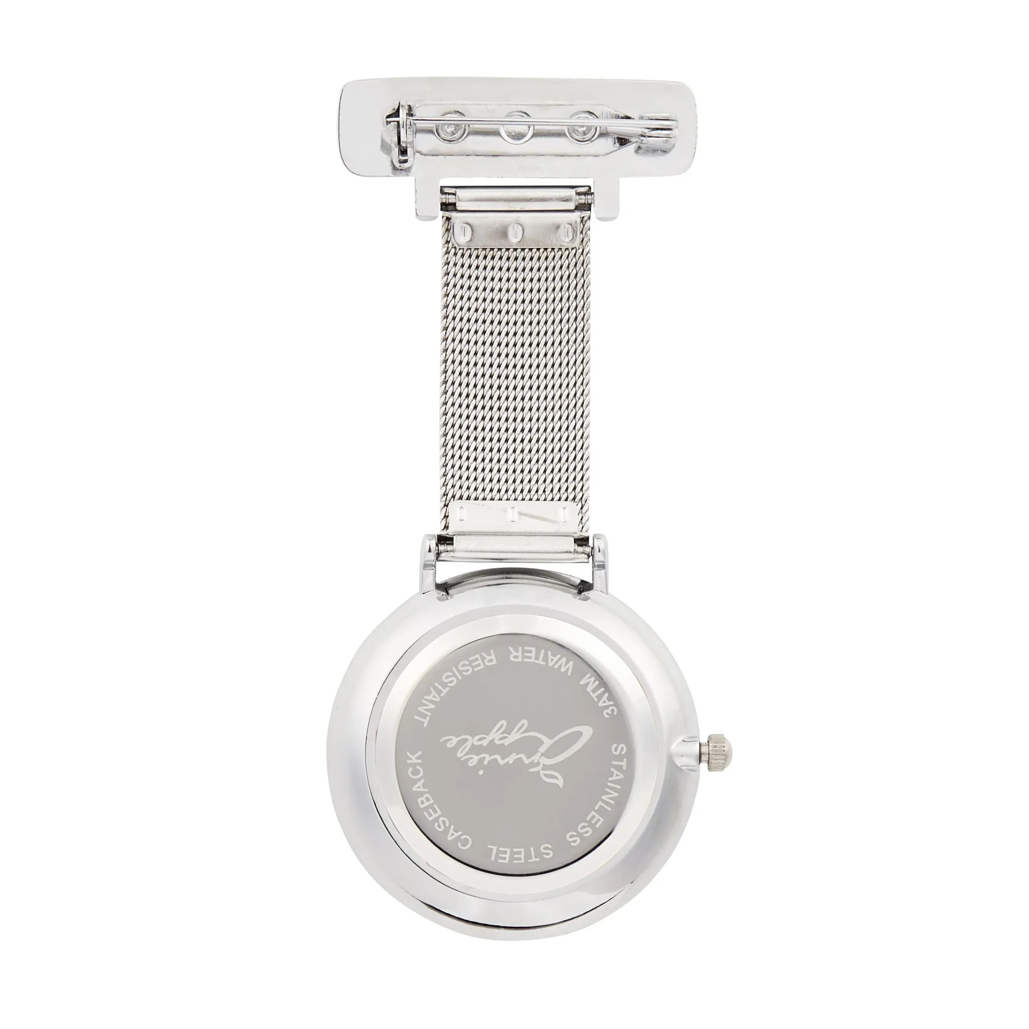 Annie Apple Nurses Fob Watch - Aurora - White/Silver - Mesh - 35mm