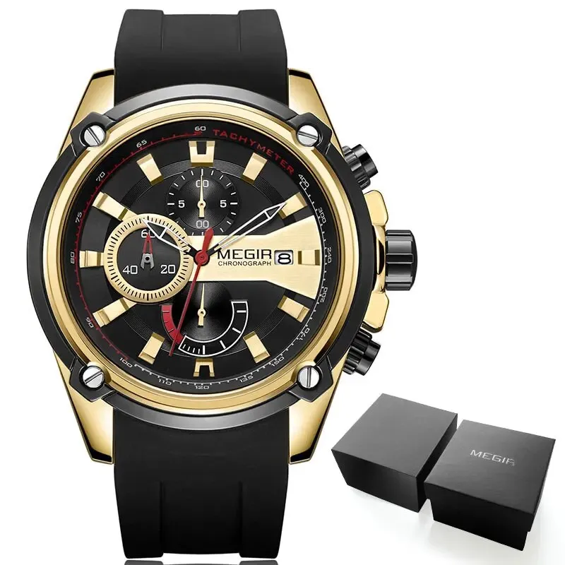 Army Sports Quartz Watches for Men Black Silicone Strap Military Marine Chronograph Wristwatch