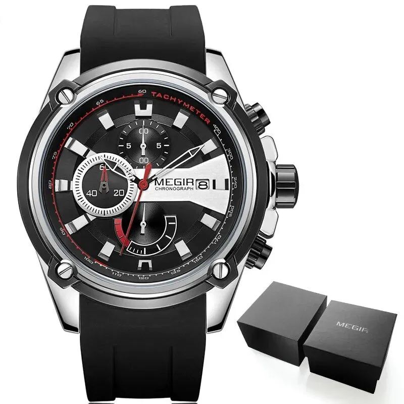 Army Sports Quartz Watches for Men Black Silicone Strap Military Marine Chronograph Wristwatch