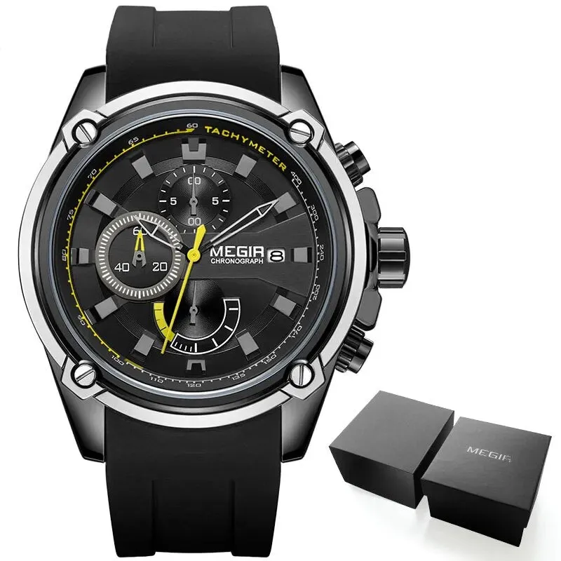 Army Sports Quartz Watches for Men Black Silicone Strap Military Marine Chronograph Wristwatch
