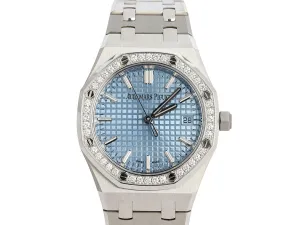 Audemars Piguet 50th Anniversary Stainless Steel Diamond Ice Blue Dial Royal Oak Watch 34mm