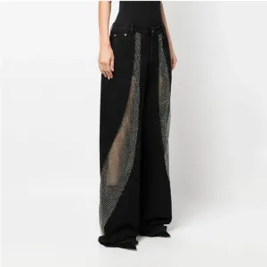 Autumn New Diamond Studded Hollow Stitching Wide-leg Trousers For Women