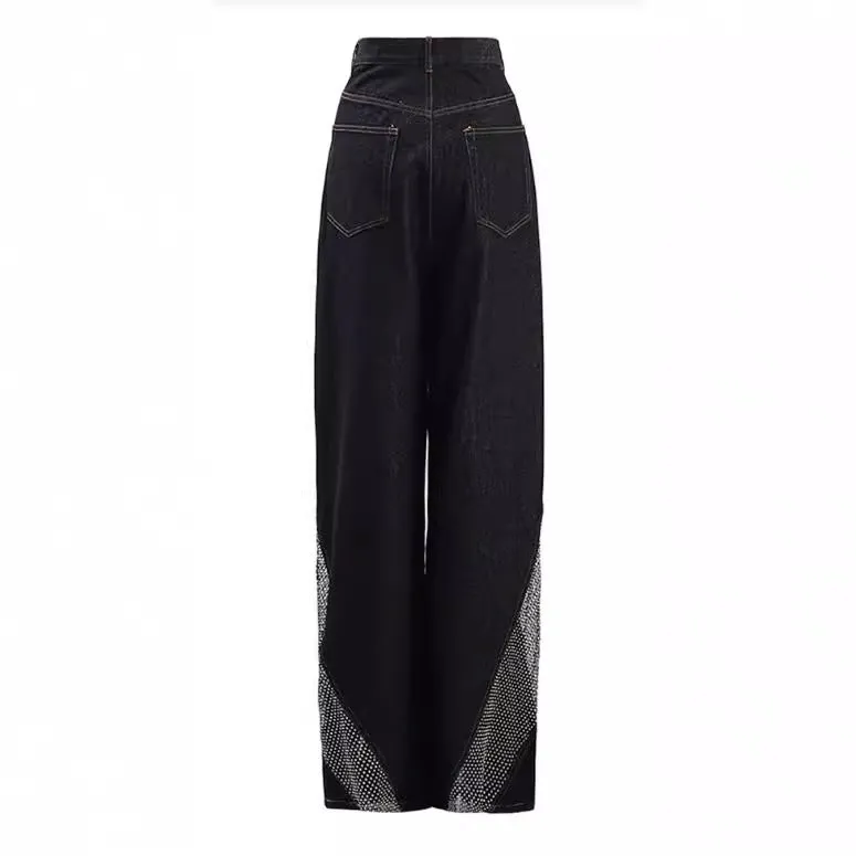 Autumn New Diamond Studded Hollow Stitching Wide-leg Trousers For Women