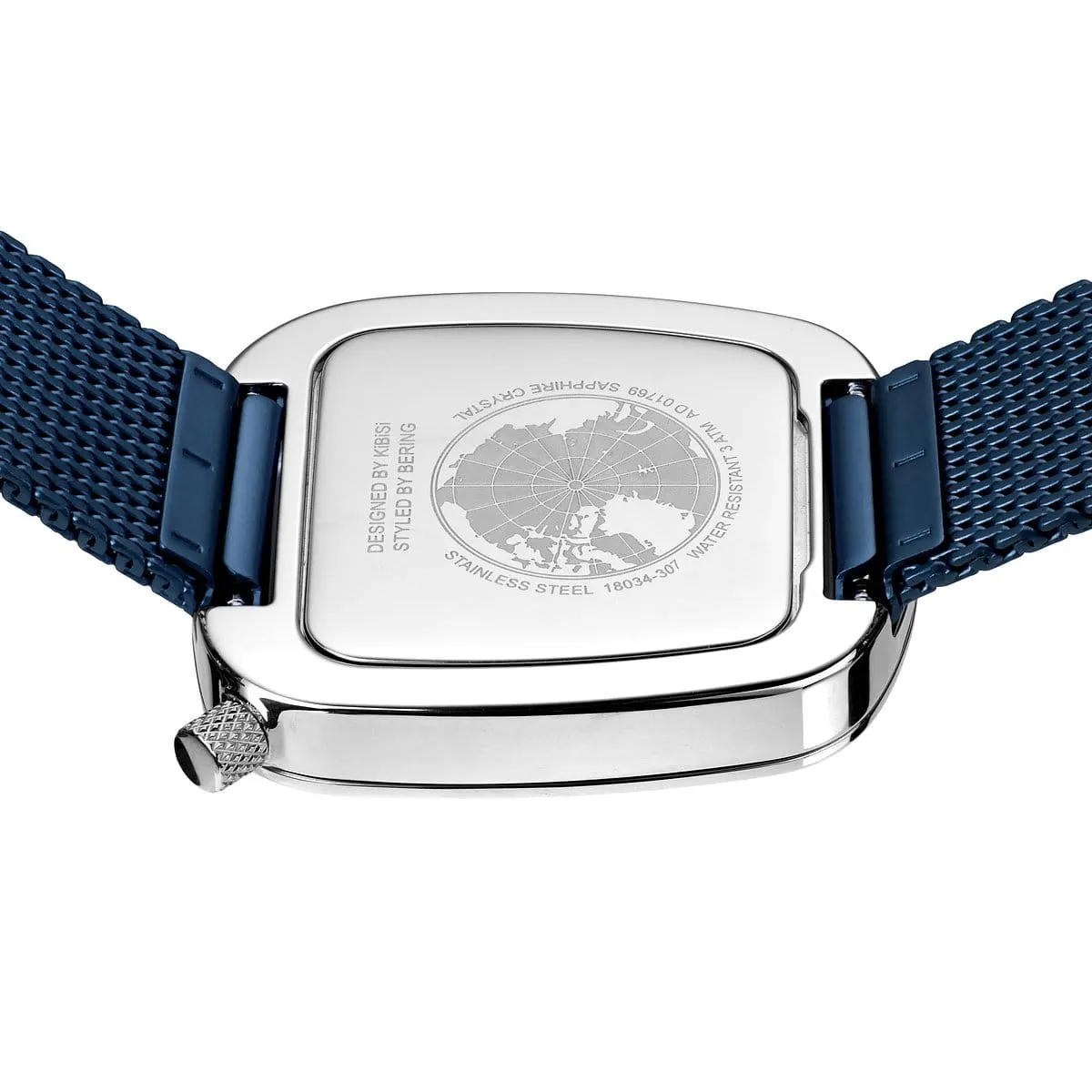 Bering Blue Stainless Steel Mesh Pebble Watch with Blue Dial