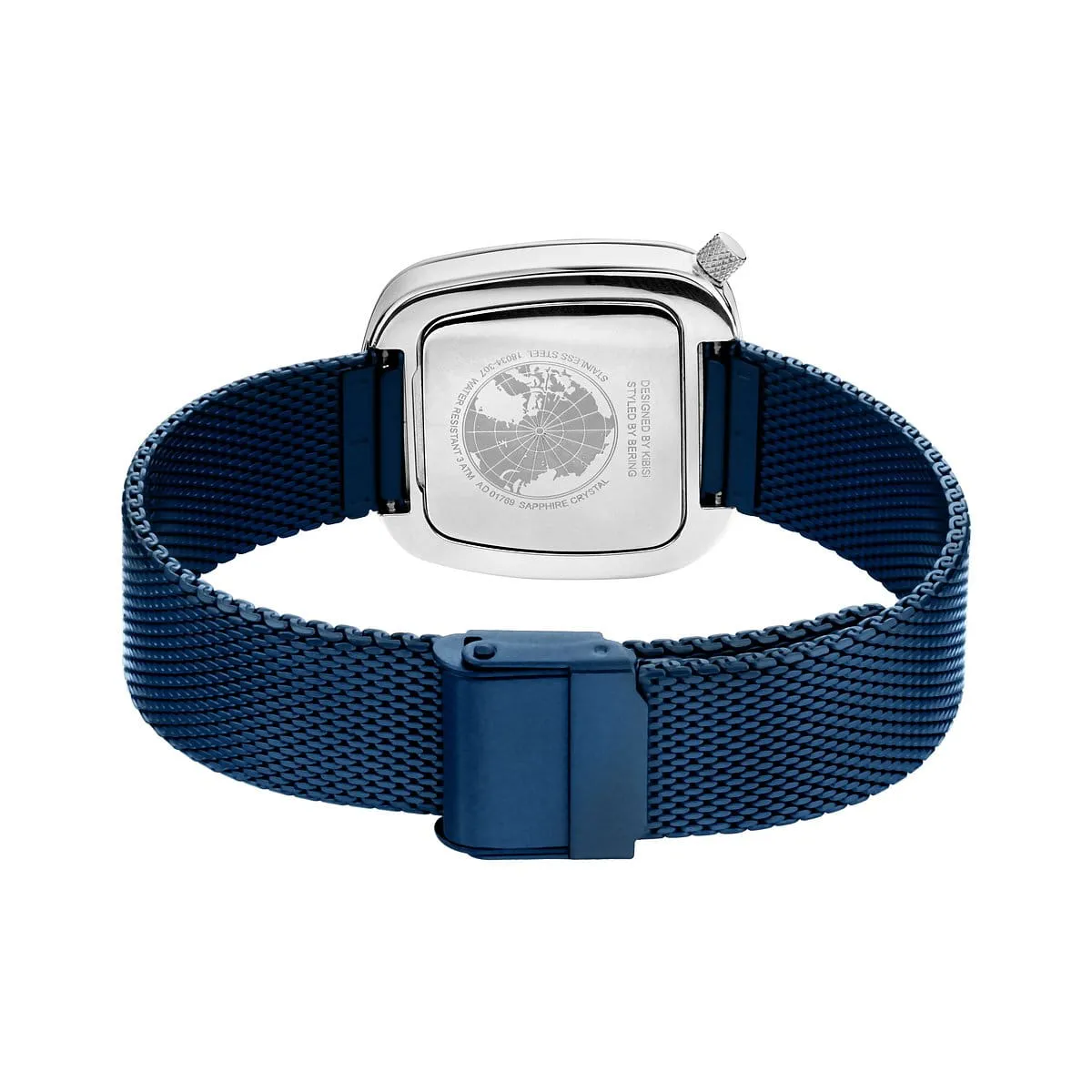 Bering Blue Stainless Steel Mesh Pebble Watch with Blue Dial