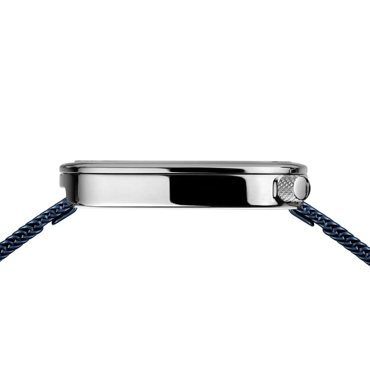 Bering Blue Stainless Steel Mesh Pebble Watch with Blue Dial