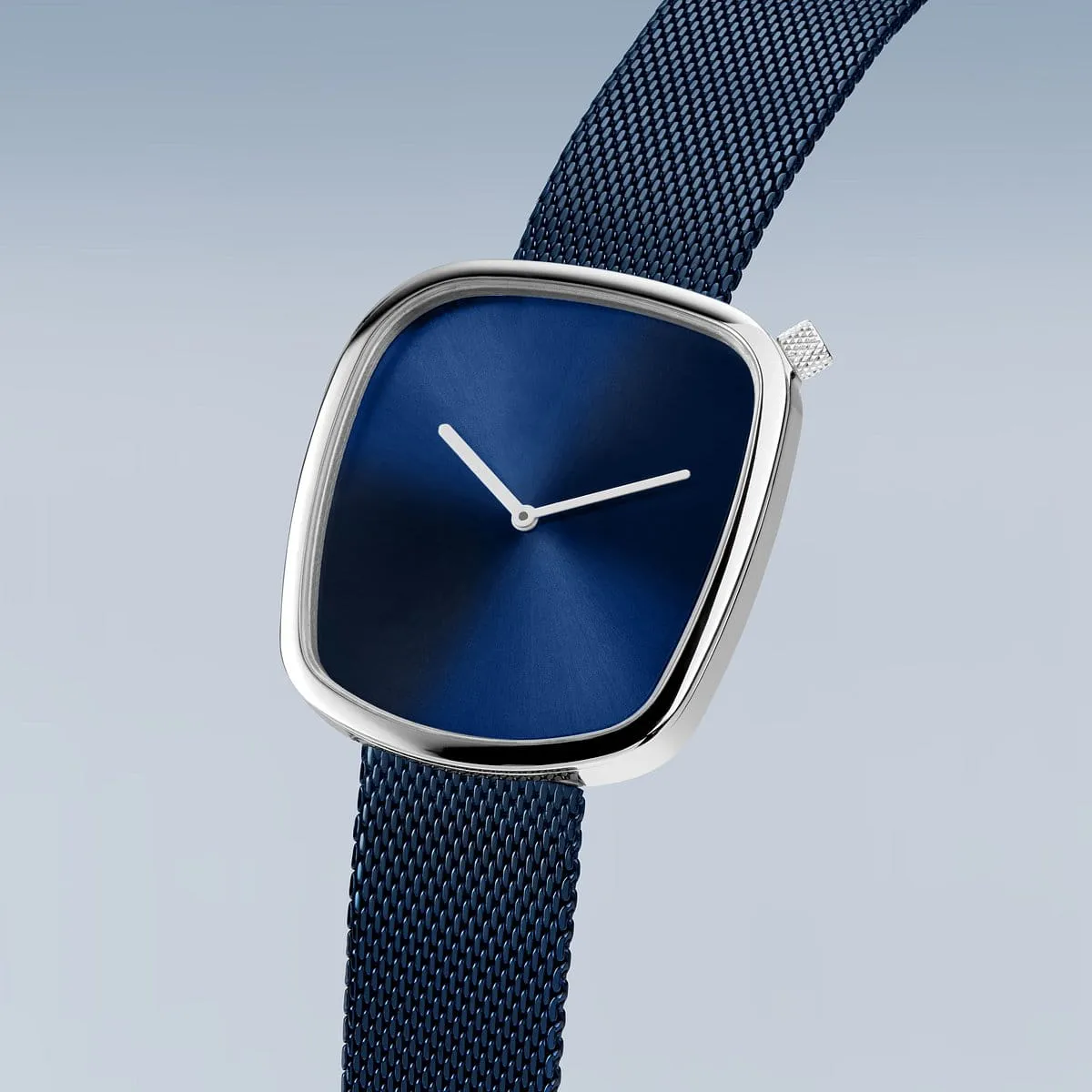 Bering Blue Stainless Steel Mesh Pebble Watch with Blue Dial