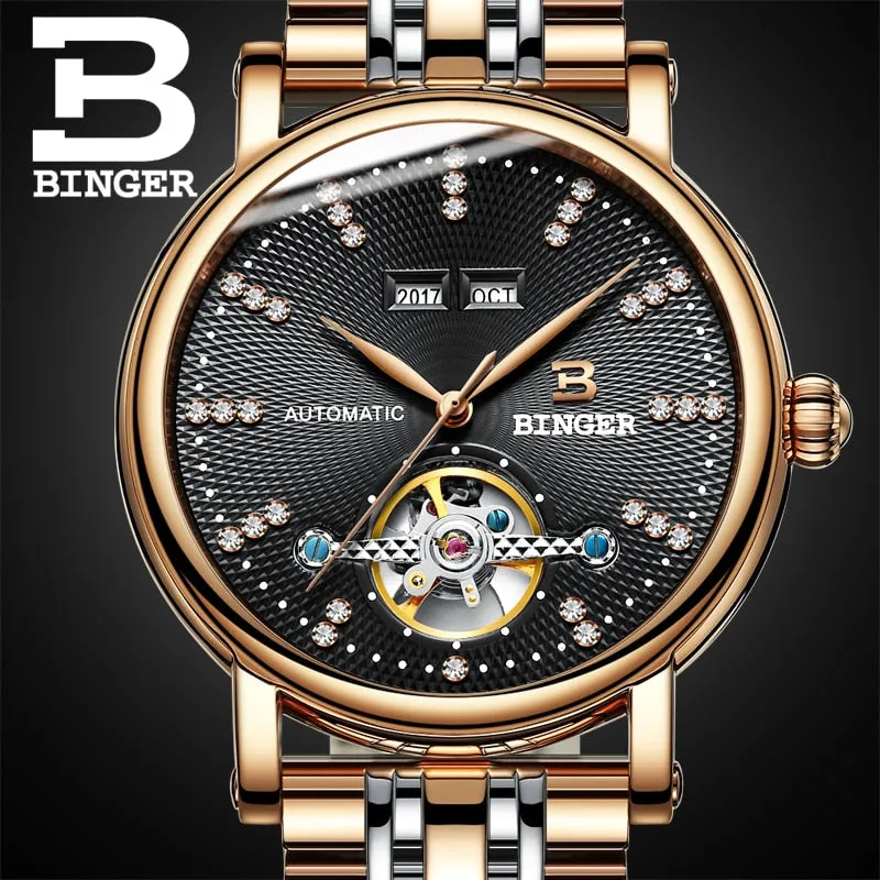 Binger Swiss Diamond Studded Mechanical Watch Men B 1173