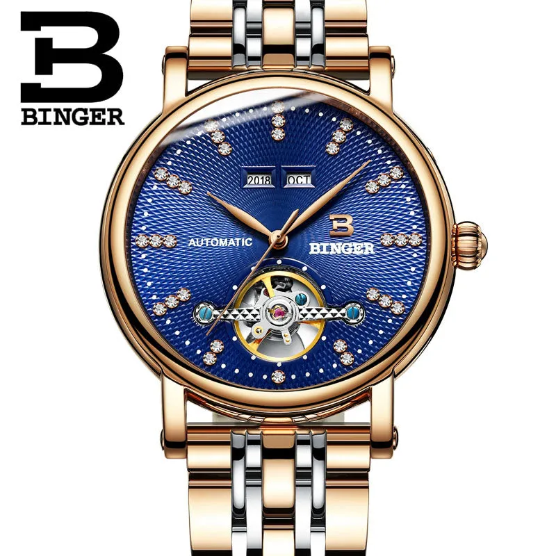 Binger Swiss Diamond Studded Mechanical Watch Men B 1173
