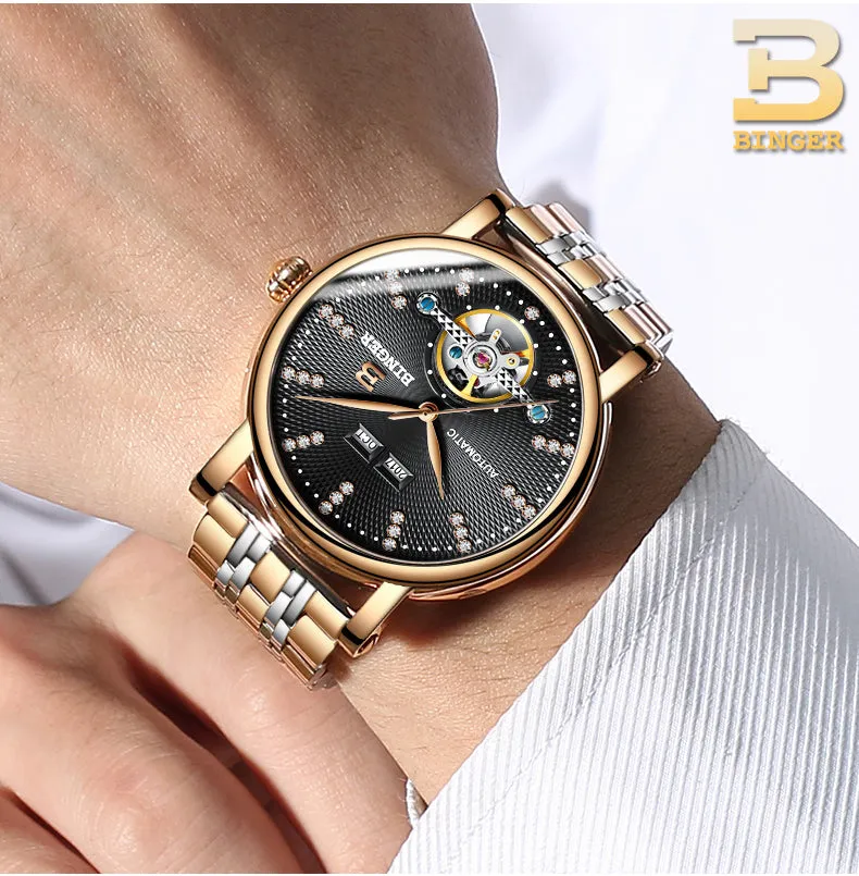 Binger Swiss Diamond Studded Mechanical Watch Men B 1173