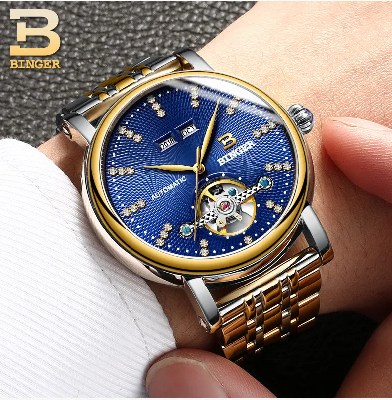 Binger Swiss Diamond Studded Mechanical Watch Men B 1173