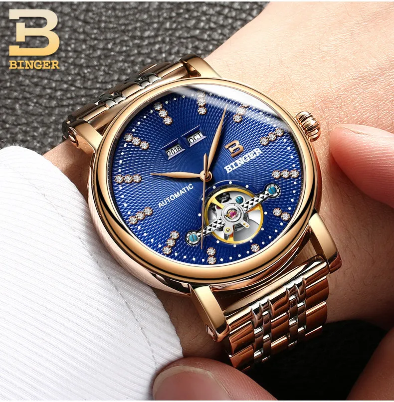 Binger Swiss Diamond Studded Mechanical Watch Men B 1173