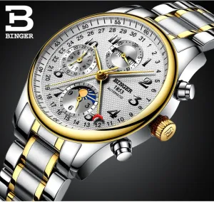 Binger Swiss Moon Phase Mechanical Watch Men B 603-8