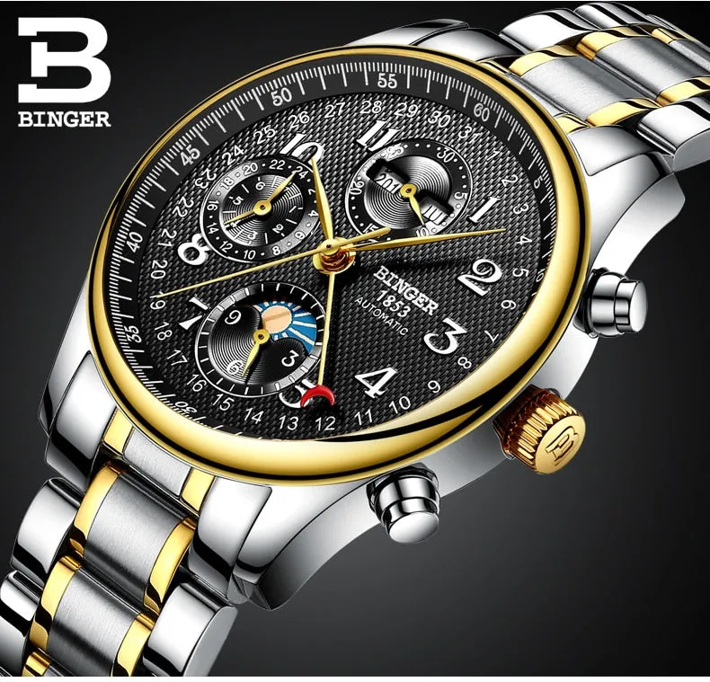 Binger Swiss Moon Phase Mechanical Watch Men B 603-8