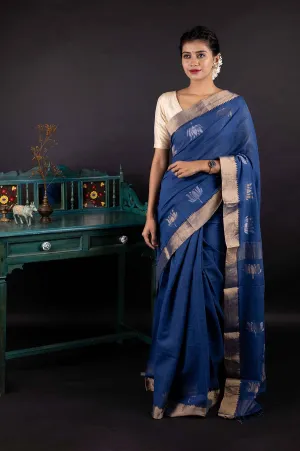 Blue Handspun Cotton Saree