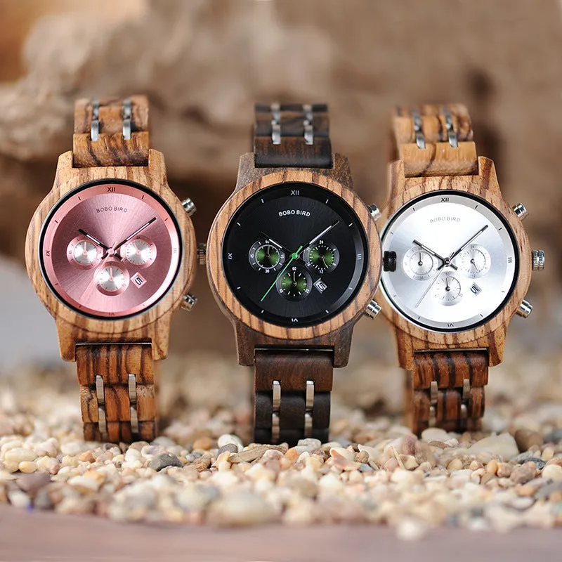 BOBOBIRD Wooden Multi-functional Business Quartz Watch for Men