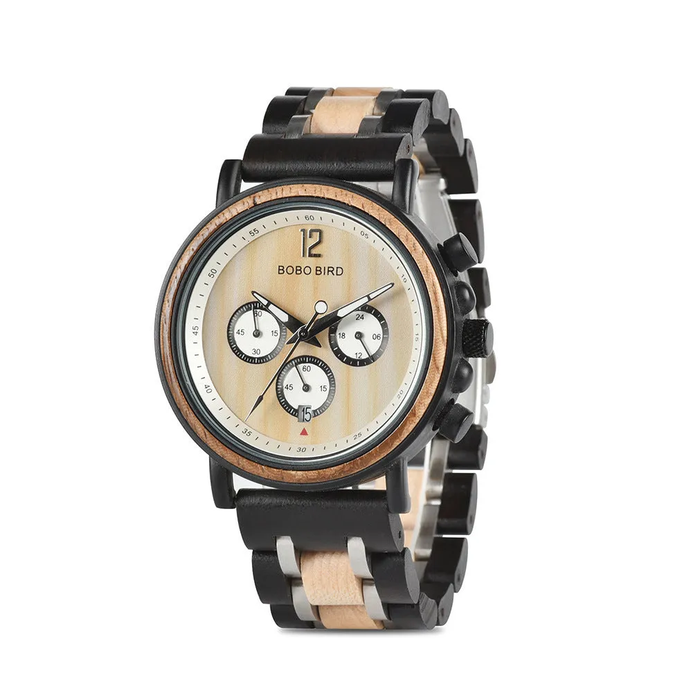 BOBOBIRD Wooden Multi-functional Business Quartz Watch for Men