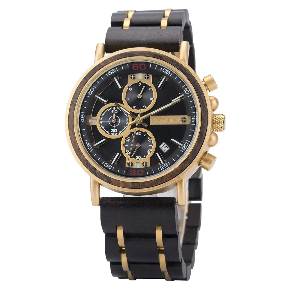 BOBOBIRD Wooden Multi-functional Business Quartz Watch for Men