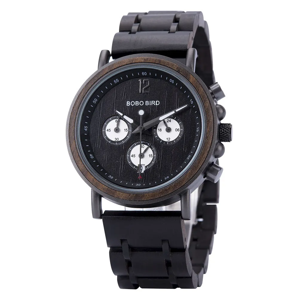 BOBOBIRD Wooden Multi-functional Business Quartz Watch for Men