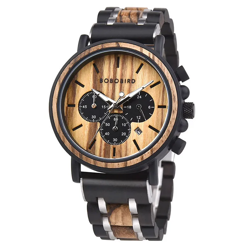 BOBOBIRD Wooden Multi-functional Business Quartz Watch for Men
