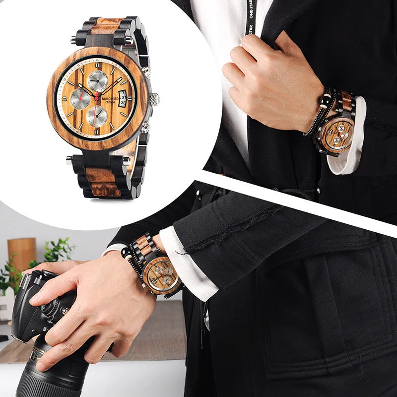 BOBOBIRD Wooden Multi-functional Business Quartz Watch for Men