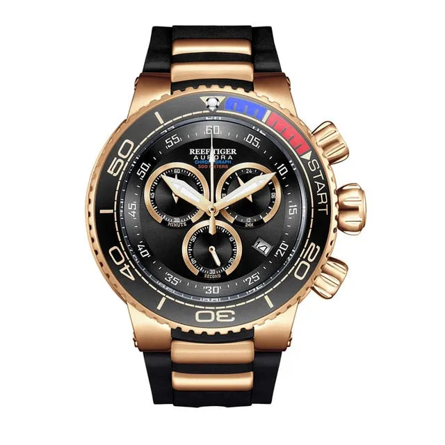 Brand Luxury Blue Sport Watch for Men Rose Gold Waterproof Watches Rubber Strap Relogio Masculino RGA3168